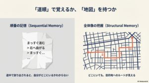 道順で覚えるか、地図を持つか